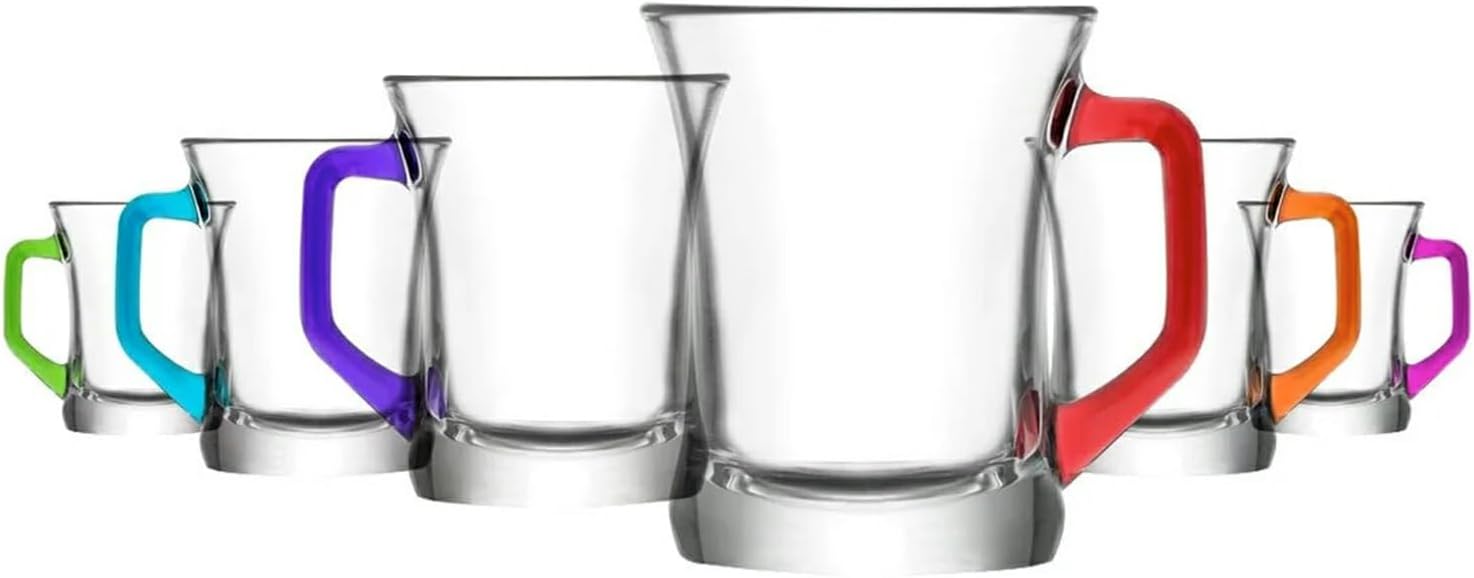 6x Multicolour Base 225ml Zen+ Glass Coffee Mugs - Tea Latte Cappuccino Hot Chocolate Drink Drinking Glasses Cups Set - By LAV