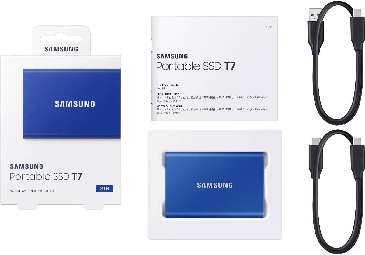Samsung Portable SSD T7, 2TB, Indigo Blue, USB3.2, Type-C, R/W(Max) 1,050MB/s, Aluminium Case