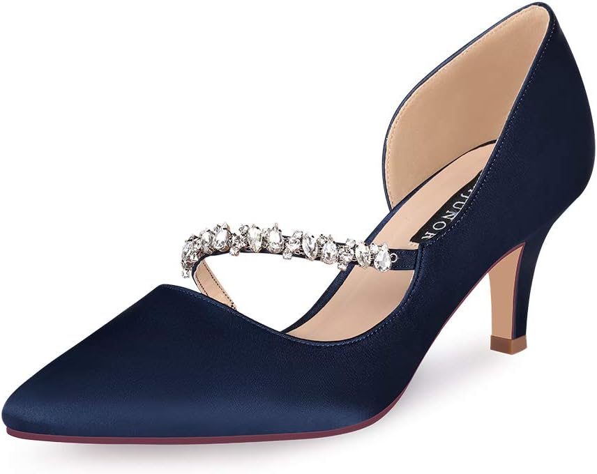 ERIJUNOR Women Mid Kitten Heels Closed Pointy Toe D’Orsay Pumps Wedding Party Shoes