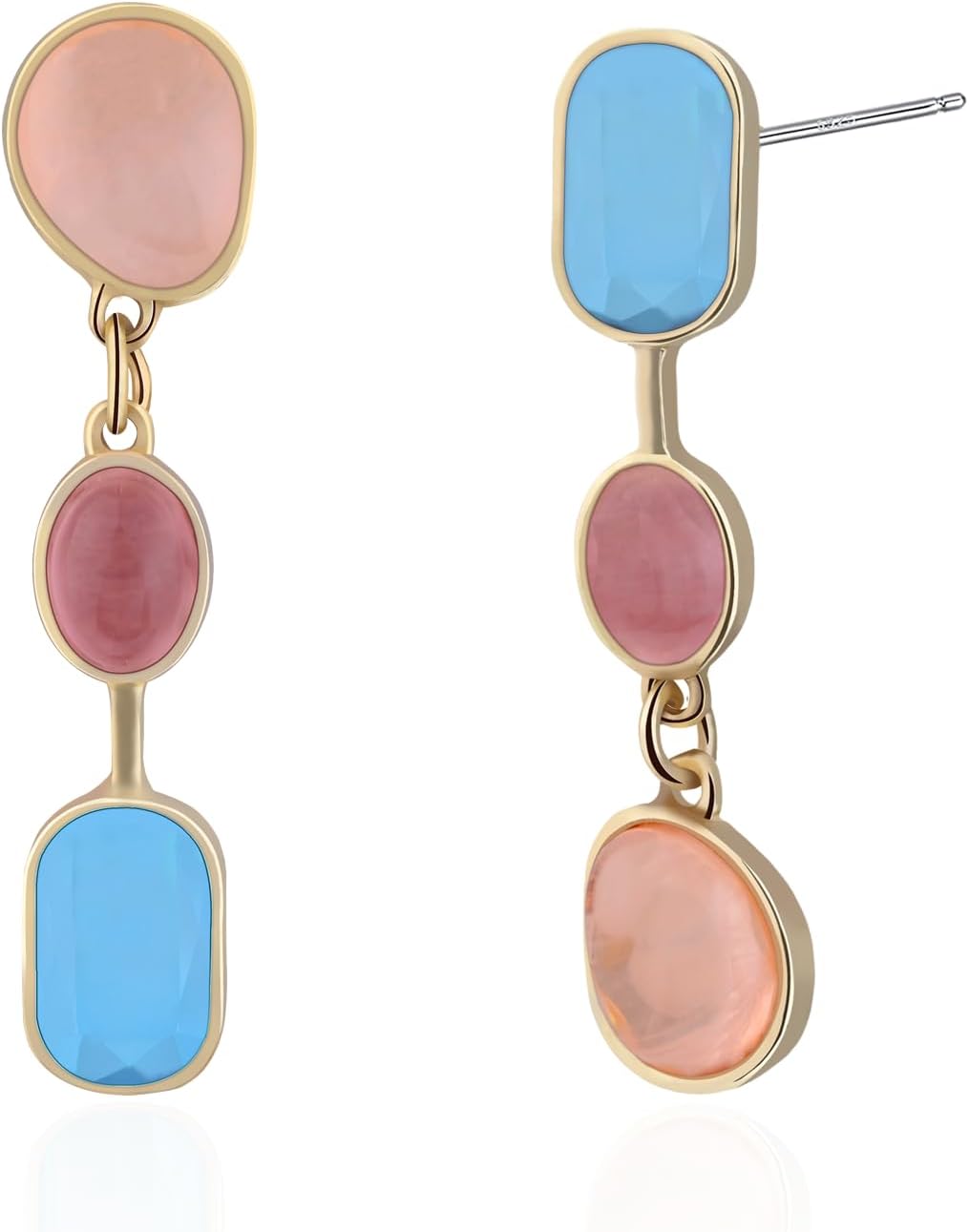 Colorful Crystal Stud Earrings - 14K Gold Plated with 925 Sterling Silver Post - Pink Drop Earrings
