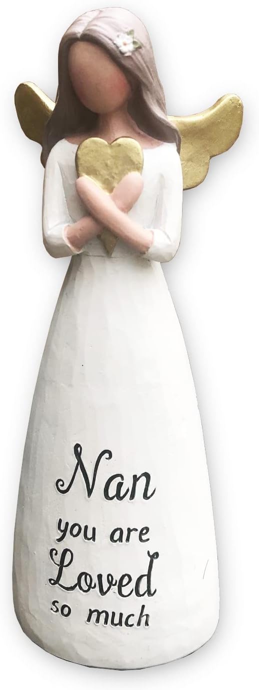 Angel Figurine Ornament Collectible, Nan Birthday or Mothers Day Gift with Thoughtful Words, Sentimental Verse; Guardian Angel, Hand Painted Gold