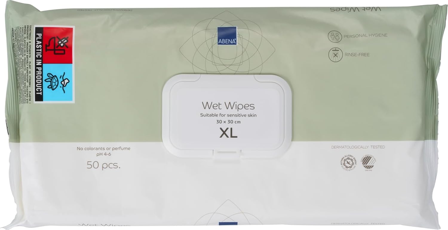 ABENA Wet Wipes For Adults | Pack of 50 Cleansing Wipes For Health & Personal Care | Adult Wipes Measuring 30x30cm | Wet Wipes That Can Be Used As Body Wipes For Adults No Shower