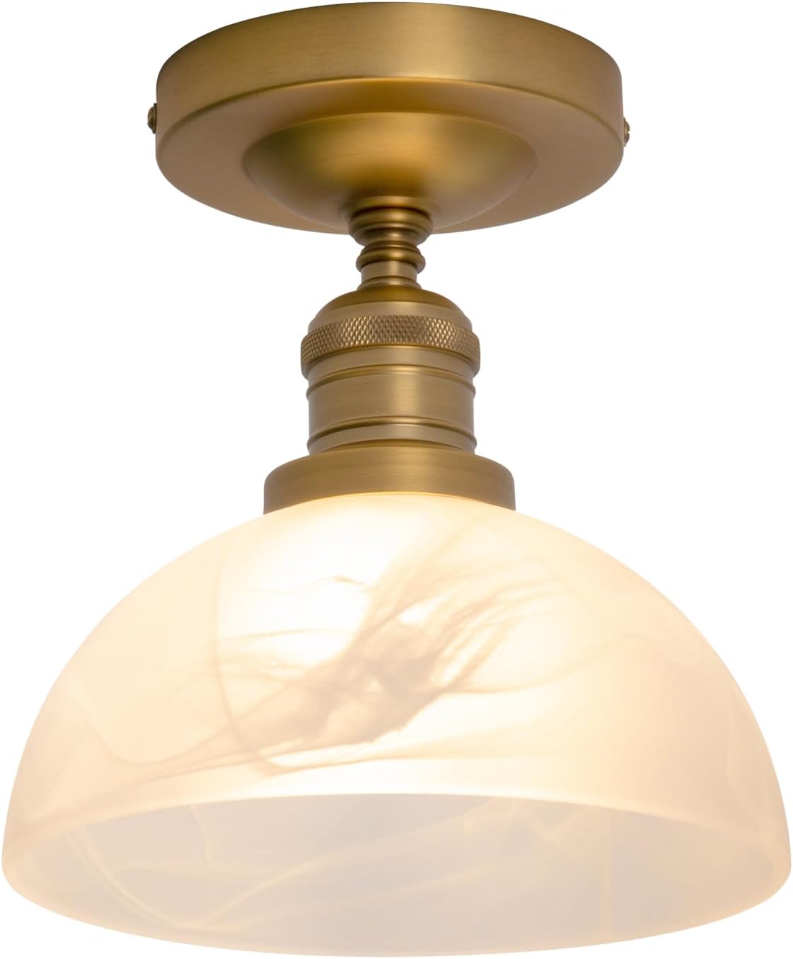 JIMUBEAM Vintage Semi Flush Mount Ceiling Light with Alabaster White Glass Pendant Lampshade, Industrial Style Retro Close to Ceiling Light Fixture for Hallway, Porch, Kitchen, Bedroom, Hotel, Stairs