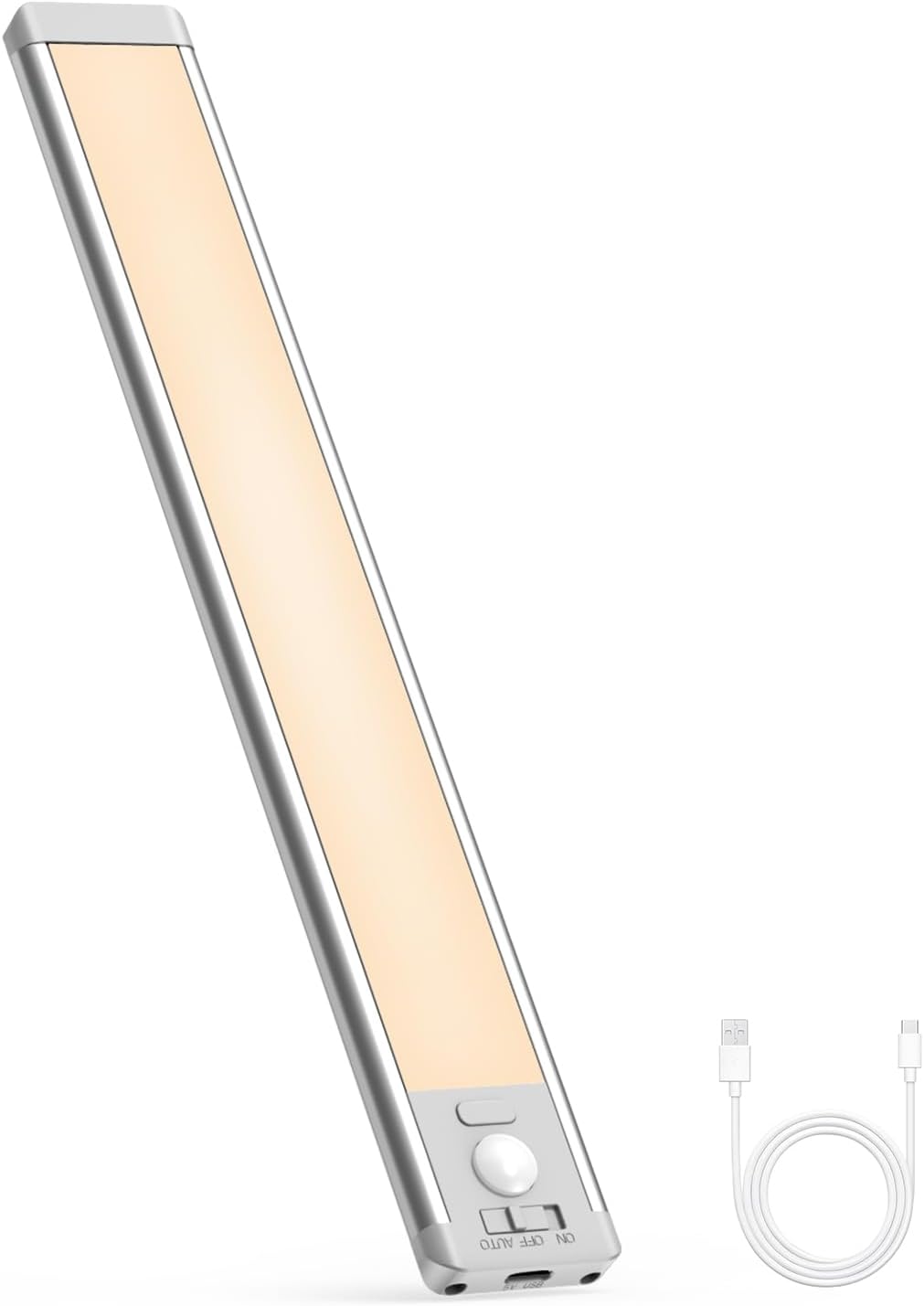 Under Cabinet Light, 63 LED Rechargeable Battery Operated Motion Sensor Light Indoor, Magnetic Dimmable Closet Light, Wireless Under Counter Lights for Kitchen, One Light, Warm White Light