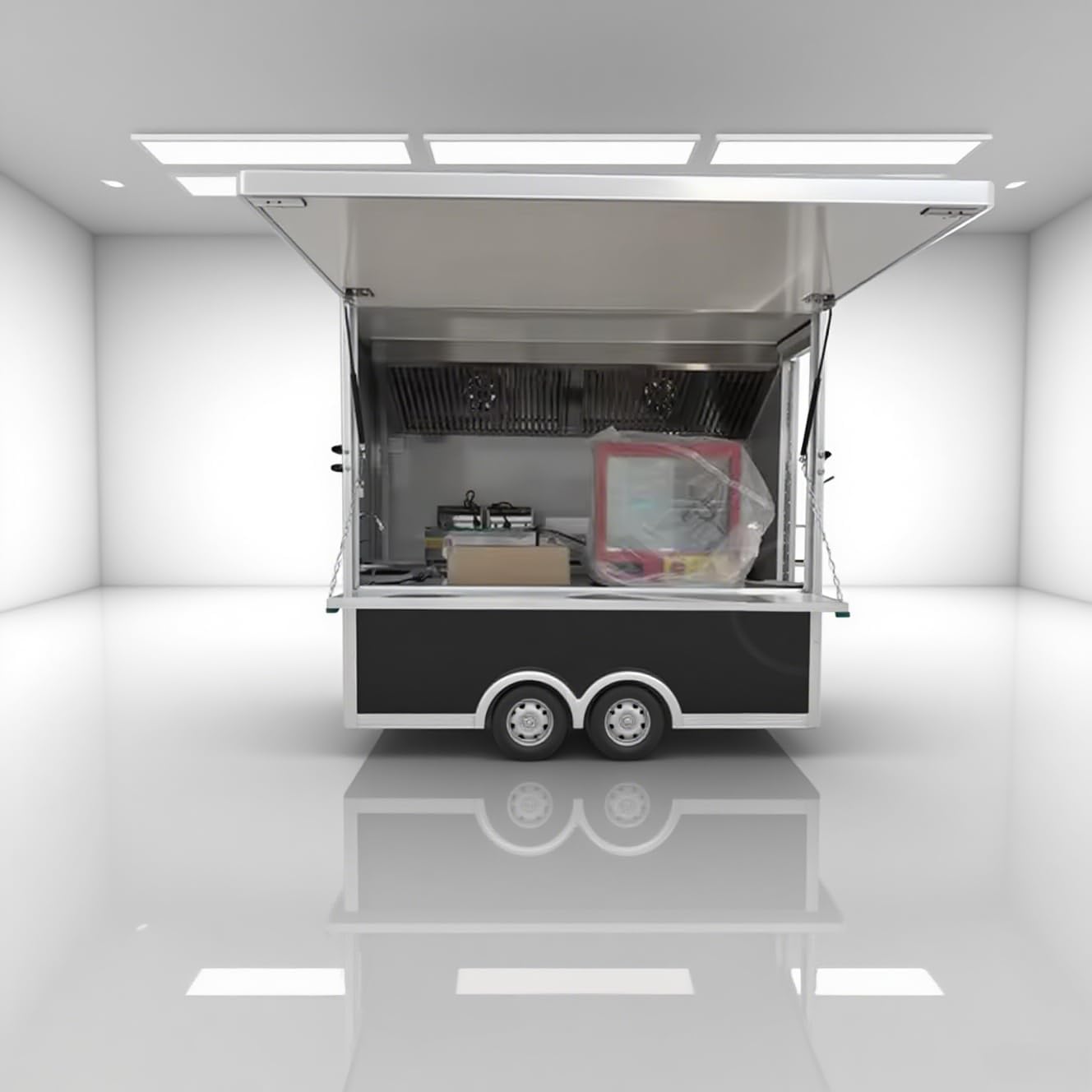 Food Trailer with Commercial Kitchen – Fully Equipped Food Truck for Sale, Vendor Street Cart with Coffee, Hot Dog, Ice Cream, Dessert and Drink Station