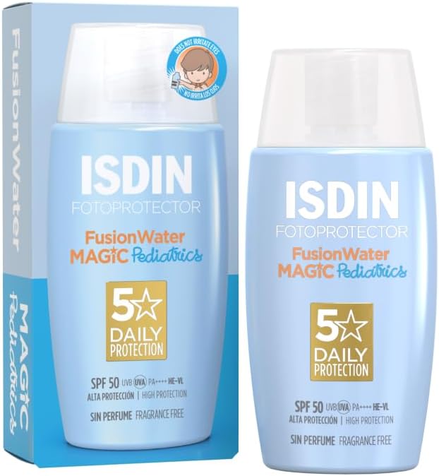 ISDIN Pediatrics Fusion Water SPF 50 50ml | Facial sun cream for kids | Ultra-light texture | Does not sting eyes | Suitable for all skin types