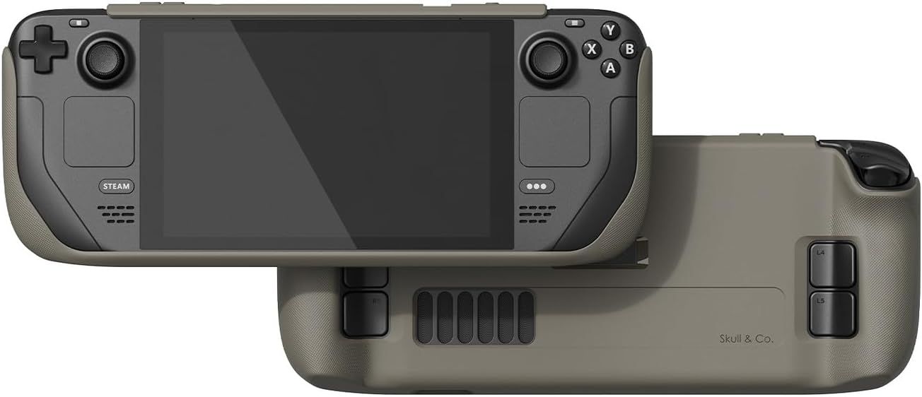 Skull & Co. GripCase SD for Steam Deck and Steam Deck OLED: A Soft Protective Case with Textured Grips Full Protection and Stand, Shock-Absorption Non-Slip and Anti-Scratch Cover Design - Coyote Gray