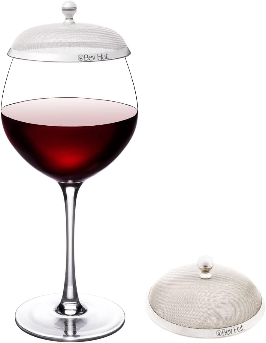BevHat Stainless Steel Wine Glass Cover (Pack of 2). Keep The Bugs Out of Your Drinks. For Coffee Mugs, Tea Cups, Water Glasses. Wine Accessories to Protect Your Beverage Outside.