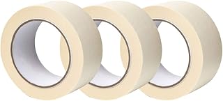 GTSE Masking Tape, 3 Pack, 2 inches x 55 Yards (164 ft), General Purpose Beige Multi-Surface Tape for Painting, Labeling and Craft, 3 Rolls