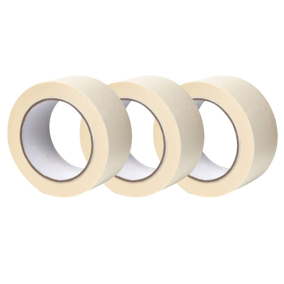 GTSE Masking Tape, 3 Pack, 2 inches x 55 Yards (164 ft), General Purpose Beige Multi-Surface Tape for Painting, Labeling and Craft, 3 Rolls
