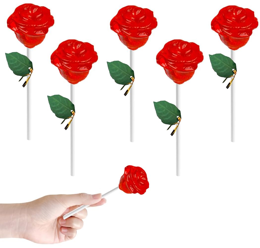 Fruidles Charming Roses Lollipops, Large Lollipop Sucker, Red Cherry Flavor, Individually Wrapped, 34g (12-Pack)