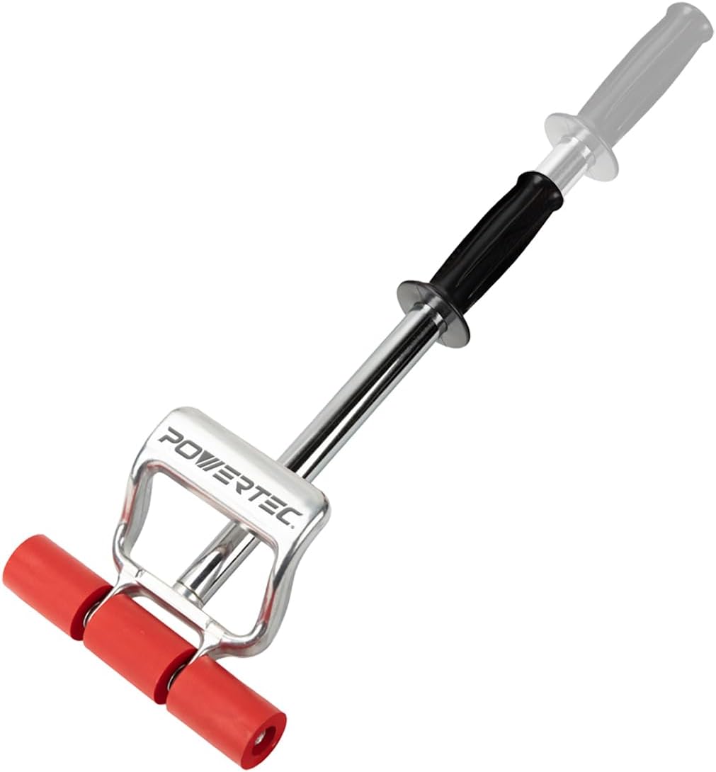 PowerTec Vinyl Flooring, Tile & Linoleum Roller Handle, 7.5" Wide for LVP, Veneer, Carpet, Wall Coverings, 1PK (71033), Silver/red, 17"-27" Extendable