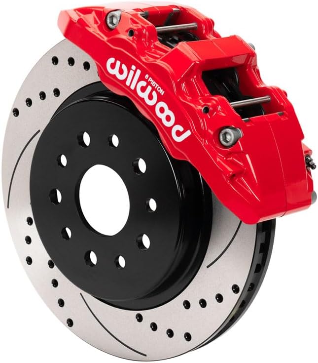 Wilwood 140-17000-DR AERO6-DM Front Big Brake Kit with Red Calipers and Drilled Rotors for 2021 Ford F150 SVT Raptor