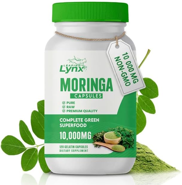 Moringa Oleifera Capsules 10,000mg – Energy & Immune Support Superfood – 120 Capsules, 120-Day Supply – Iron & B Vitamins for Focus & Fatigue – Vegan, Non-GMO, Antioxidant, Ayurvedic Supplement