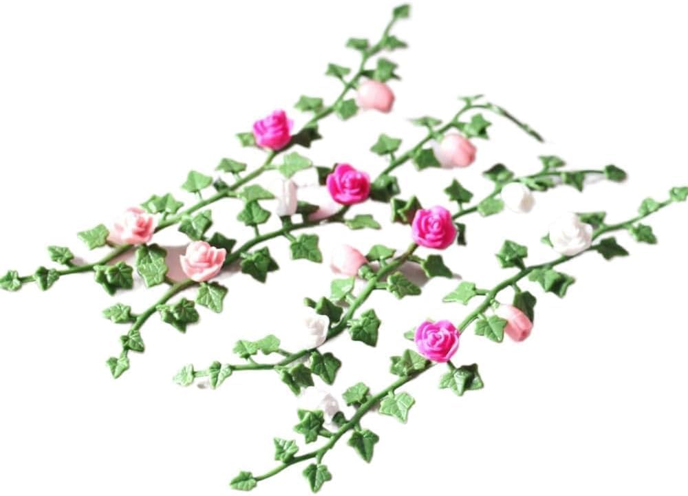 1Pc Random Color Flower Mini Simulation Flower Strips and Vines Micro Landscape, 1:12 Miniature Model Mini Garden Scene Props Decoration Dollhouse Accessories （5.12Inch）