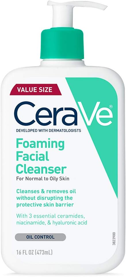 CeraVe Foaming Cleanser 16 oz for Daily Face Washing, Normal to Oily Skin