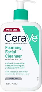 CeraVe Foaming Facial Cleanser, Daily Face Wash for Oily Skin with Hyaluronic Acid, Ceramides, and Niacinamide, Fragrance Free, 16 Fluid Ounce