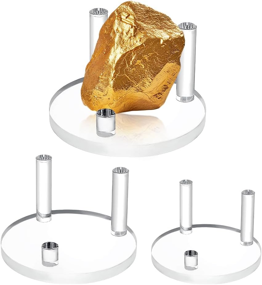 AHANDMAKER 3Pcs Flat Round Rock Display Stand, 3 Sizes Acrylic Display Easel Stands for Geodes, Mineral Holder Small Collectibles Display Stands for Displaying Geodes Rock Mineral Agate Coral