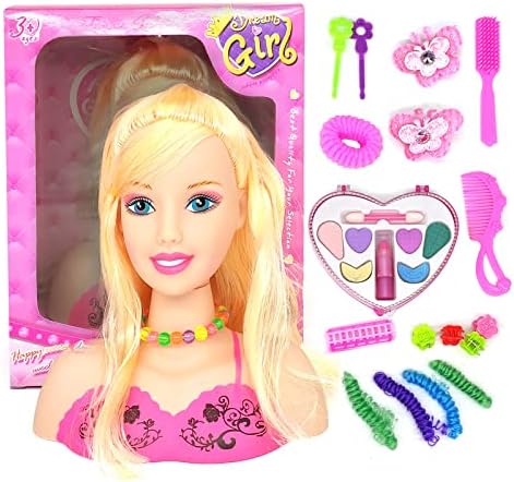 BBABBT Makeup Hair Head Girls Super Model, Hairdressing, Doll Styling, 17Pcs Hairdressing Styling Head Doll Makeup Toy Educational Toy Gift for Kids Girls