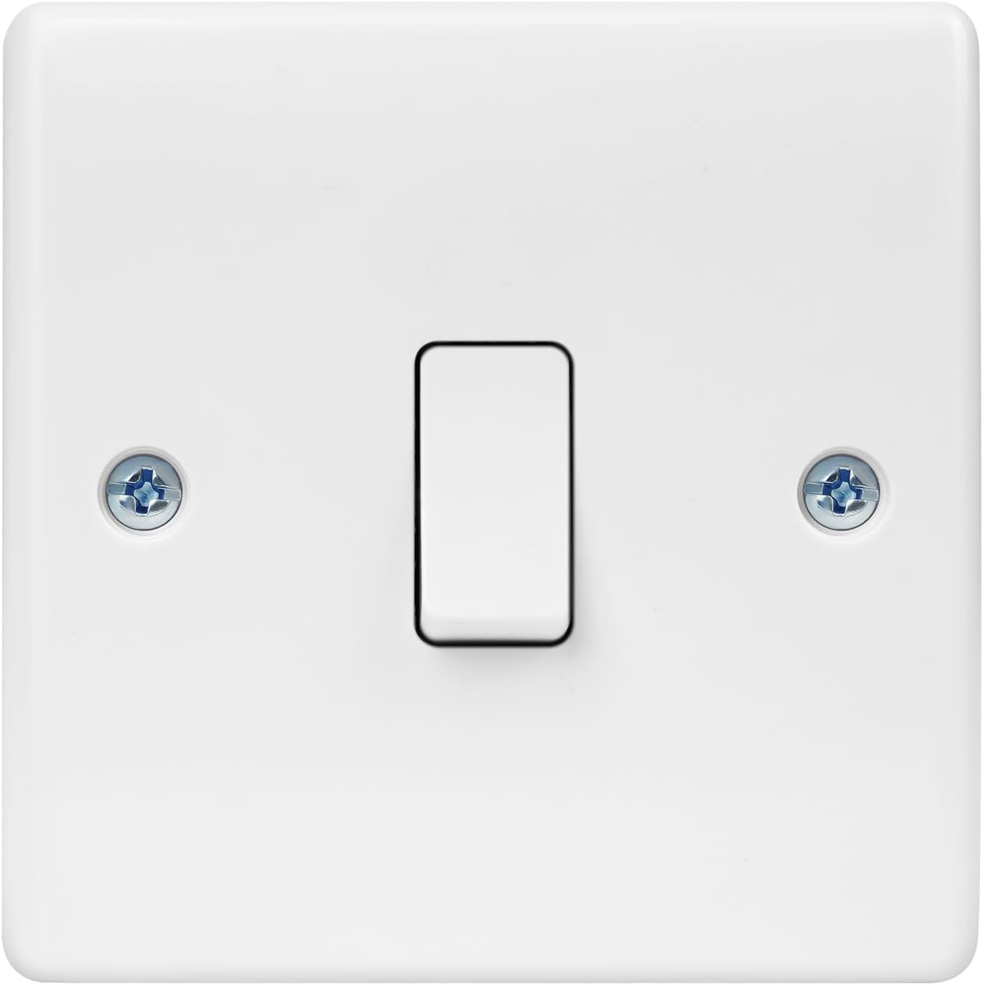 AXFEE Electrical Single Wall Light Switch, 1 Way 10A Single One Gang Light Switch, White Moulded Light Switch Cover, Round Edges Single Switches for Living Room Bedroom Stairwell Wall