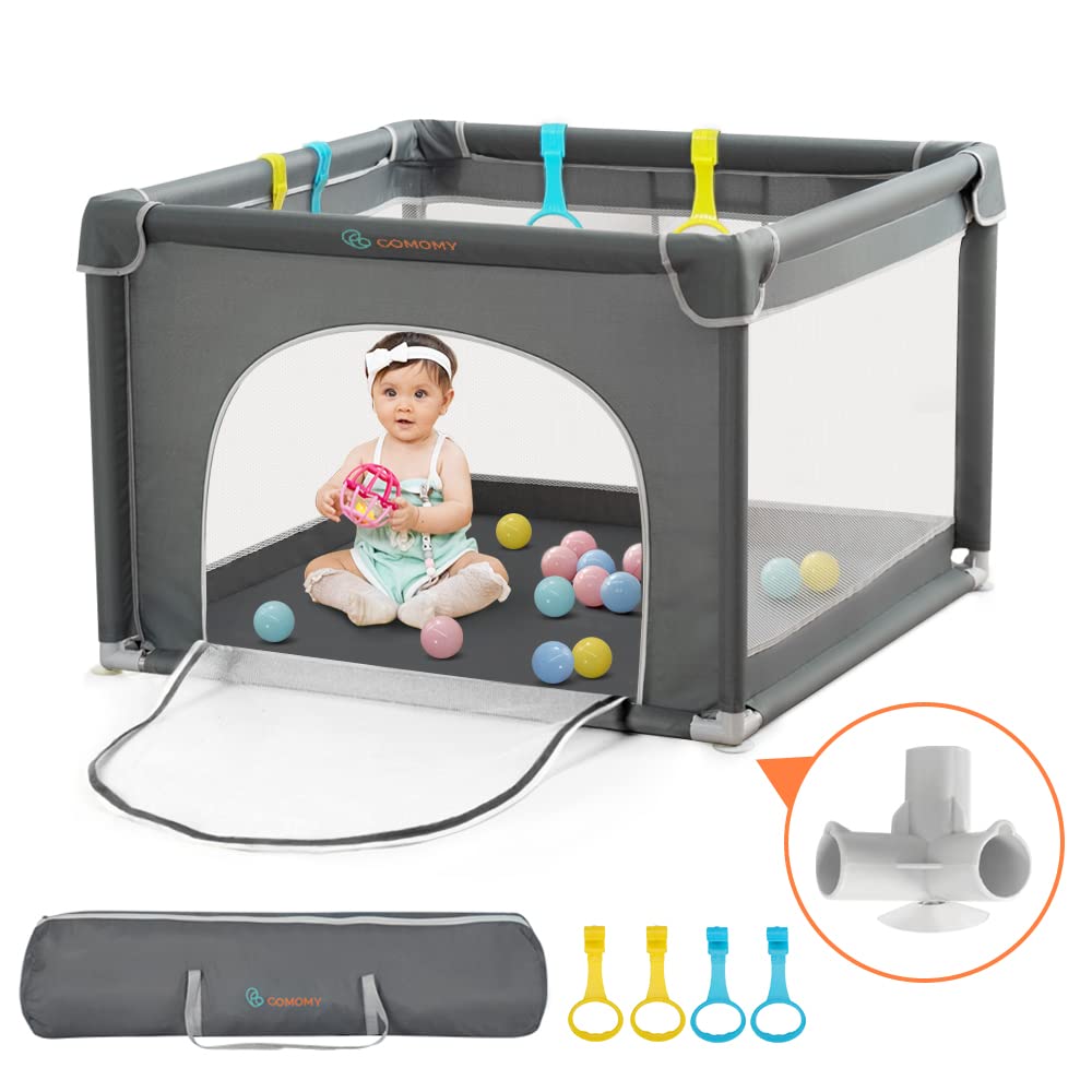 COMOMY Playpens for Babies and Toddlers, Small Baby Play Pens, Activity Center for Baby Safe and Non-Slip Baby Fence, Full Mesh Design, Indoor & Outdoor Kids Activity Center (Dark Grey, 36"x36")