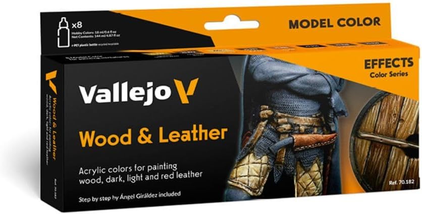 Acrylicos Vallejo VJ70182 "Wood and Leather" Model Color Set, red, 17 ml (Pack of 8)