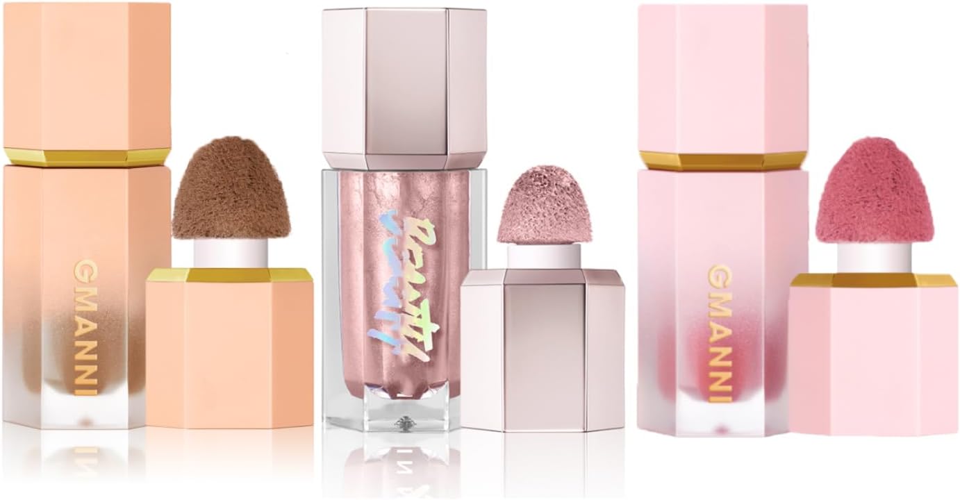 OKAQEE 3PCS Liquid Contour & Liquid Highlighter & Liquid Blush Set - Long Lasting Smooth Lightweight Cream Blusher Highlighters Contouring Bronzer - Built-in Sponge Tip Face Makeup Set Gift