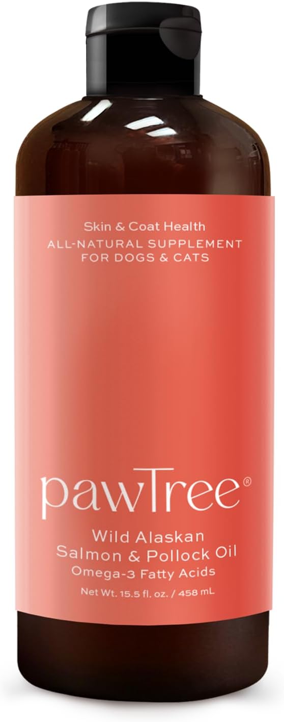 pawTree Salmon Oil-Dog and Cat Fish Oil Supplement-Ideal for Excessive Shedding Control, Seasonal Allergies, Itch Relief, Dry, Irritated Skin. with Heart-Healthy Omega-3 & Omega-6 Fatty Acids.