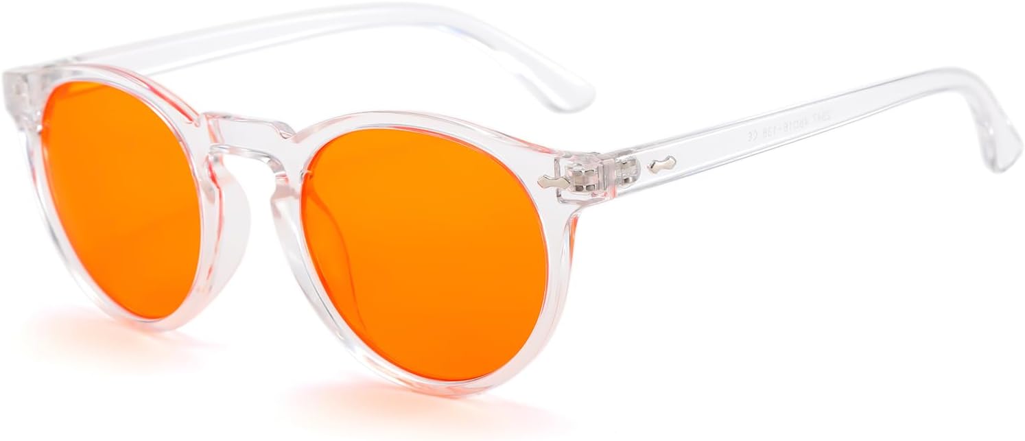 Long Keeper Blue Light Blocking Glasses Orange Lens Anti Blue Light Eyeglasses for Screens, TV, Gaming Retro Round Glasses Relieve Eye Fatigue and Improve Sleep