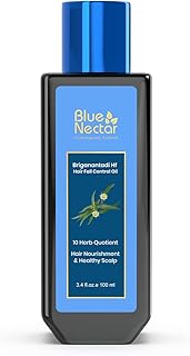 Blue Nectar Natural Hair Growth Oil for Hair Fall Control | Plant Based Bhringraj Oil with Rosemary & Lavender Oil for Hair (9 Herbs, 3.38 Fl Oz)