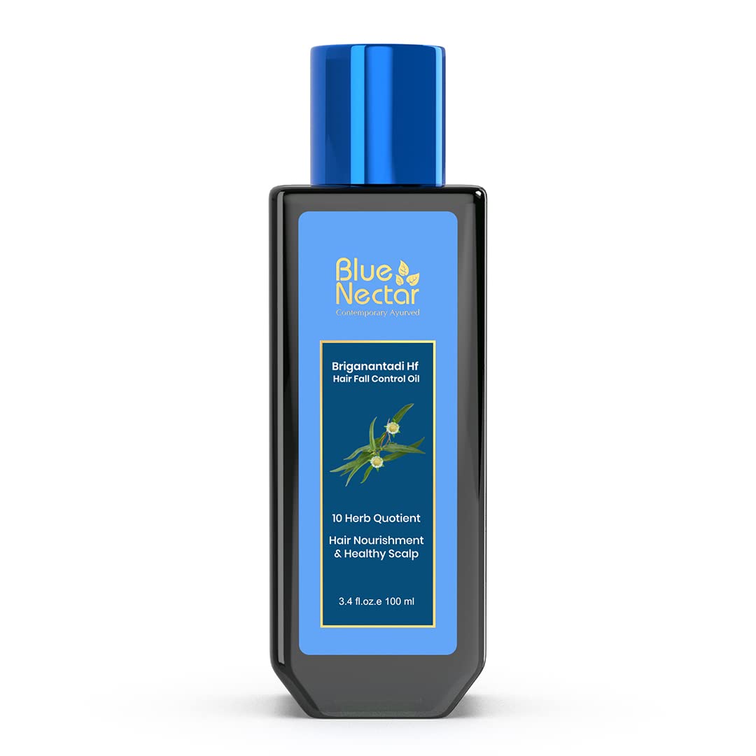 Blue Nectar Natural Hair Growth Oil for Hair Fall Control | Plant Based Bhringraj Oil with Rosemary & Lavender Oil for Hair (9 Herbs, 3.38 Fl Oz)