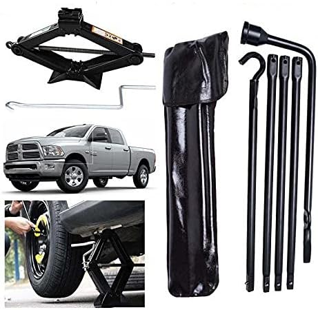 Spare Tire Tool Kit Lug Wrench & Scissor Jack For Dodge Ram 1500 (2002 to 2015) Jacks with Speed Crank Handle Repair Removal Tools Replacement Set with Carrying Pouch Bag