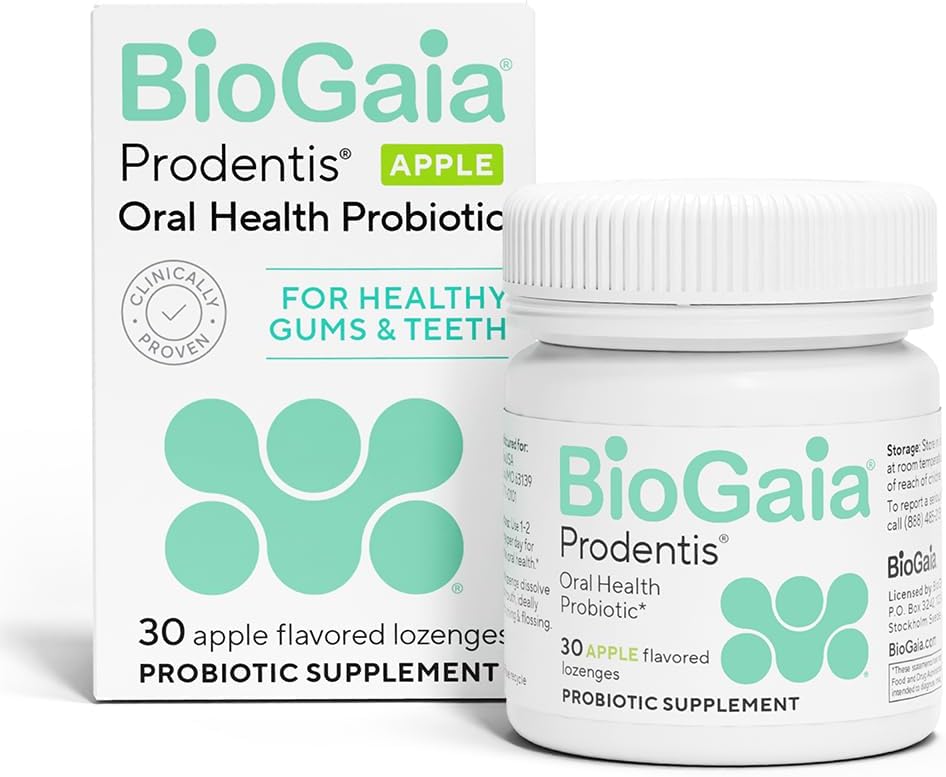 BioGaia Prodentis | Dental Probiotic Lozenges | Promotes Healthy Gums & Teeth | Defends Against Dental Problems | Replenishes Oral Microbiome | Improves Oral Health | Apple Flavor | 30 Day Supply
