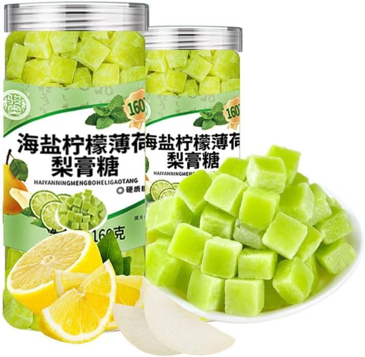 Sea salt lemon mint pear paste candy, Autumn pear candy 160g/5.64oz, mint candy, lemon candy, salty and sweet candy, ready to eat fruit candy, fruit snack gift pack, healthy casual snacks (1 can)