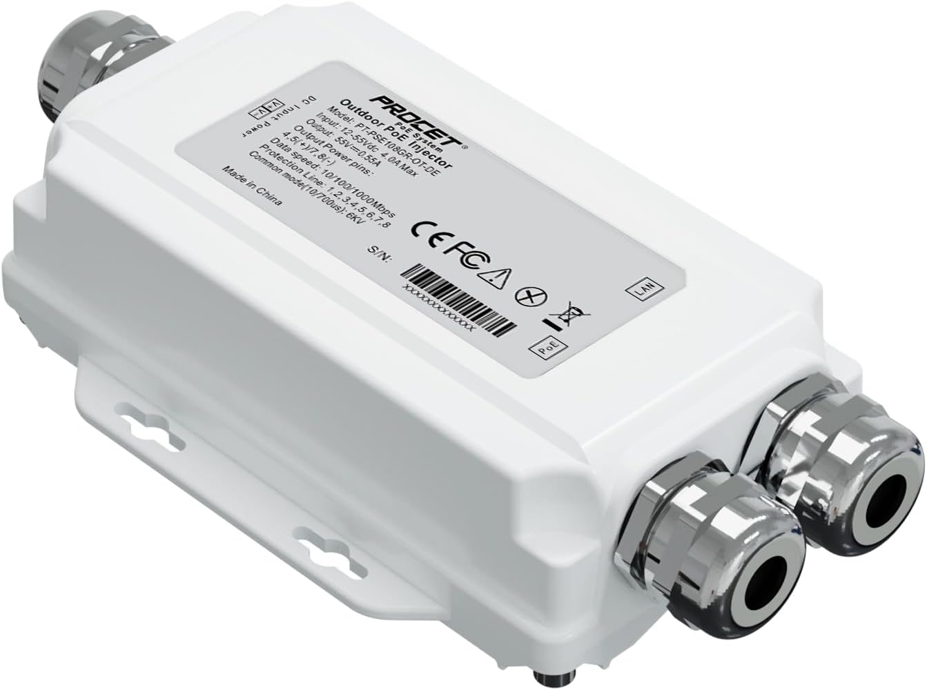 PROCET Gigabit PoE Injector 30W Outdoor PoE Power Injector Adapter IEEE802.3at, 6KV Surge Protection, Aluminum Alloy IP67 Waterproof, Wide Temp -40℉ to 149℉ for PTZ Cameras, Wireless AP, Base Station