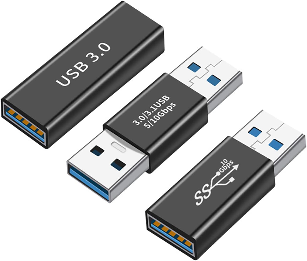 3kinds of USB 3.0 apters kit, USB 3.0 Female to Female and Male to Male and Female to Male, high Speed Convert Extension Coupler Connector converte,Black