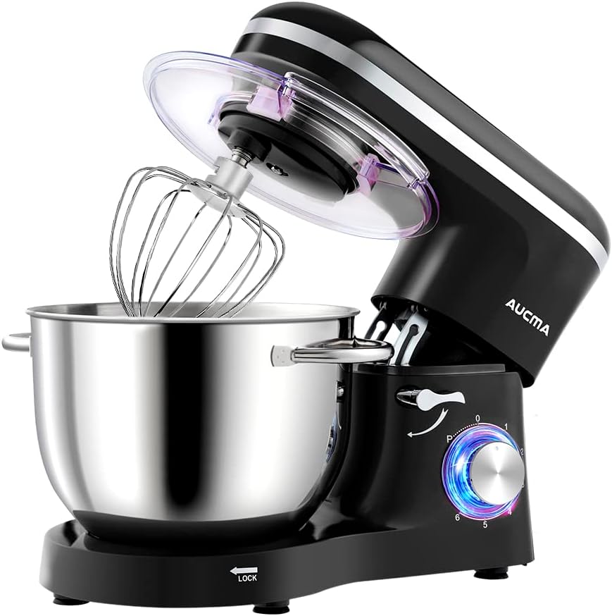 Aucma Stand Mixer, 6.2L Food Mixers for Baking, Electric Kitchen Mixers with Bowl, Dough Hook, Wire Whip & Beater (6.2L, Black)