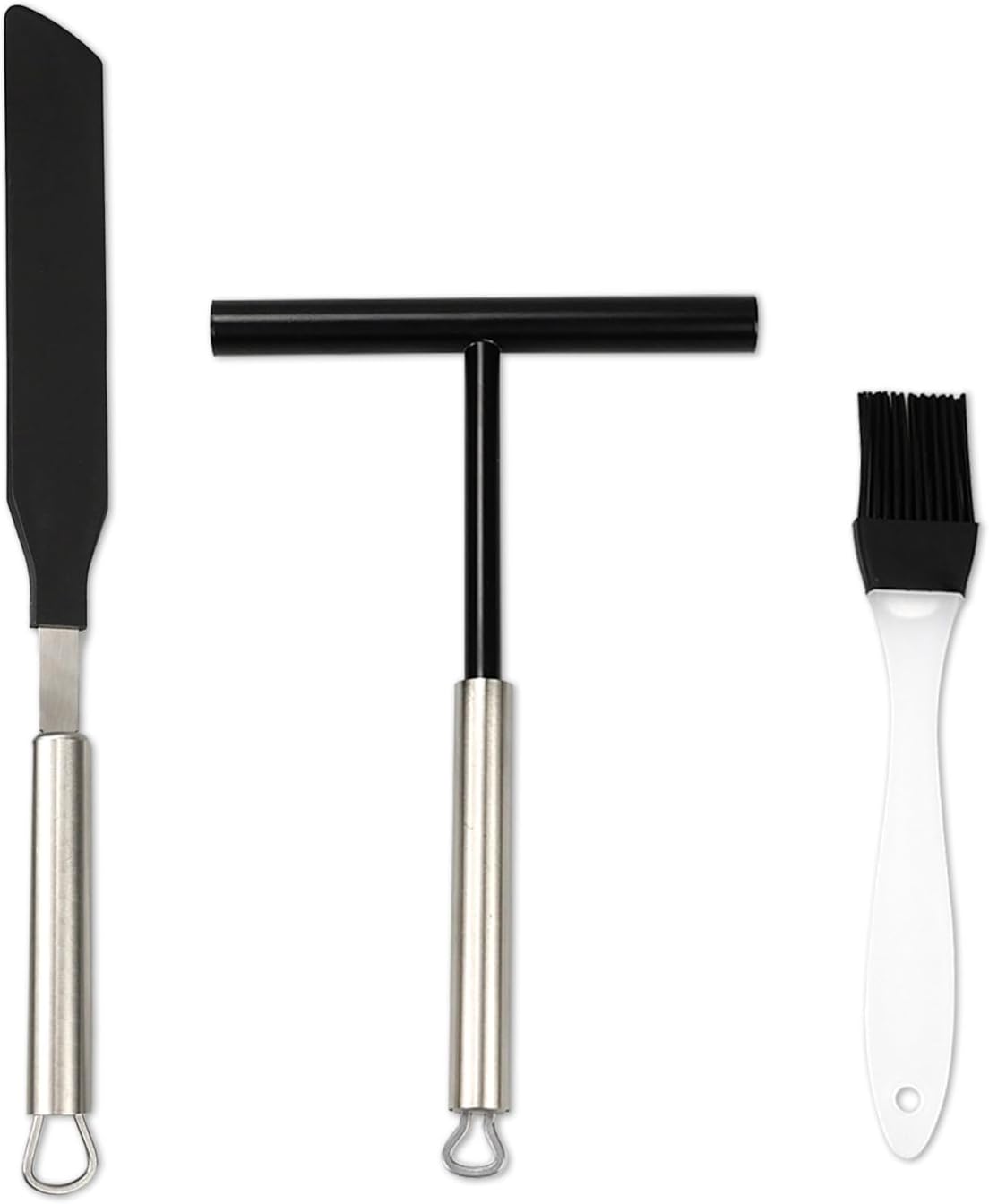 quiodok 3 Pieces Crepe Spreader and Spatula Crepe Spatula Set, Stainless Steel Crepe Pancake Tools, Crepe Spreader and Spatula Kit with Silicone Oil Brush for Kitchen, Bakery, Pancake Stand