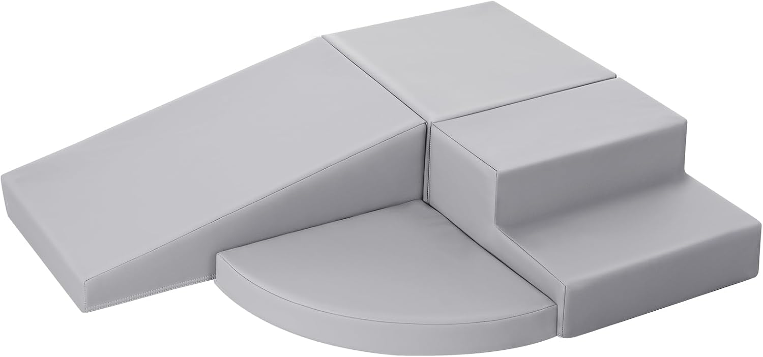 Indoor Soft Play Equipment for Toddlers: 4 PCS PU Leather Baby Soft Play Set for Crawling and Climbing - Foam Blocks Montessori Toys for Kids Motor Development