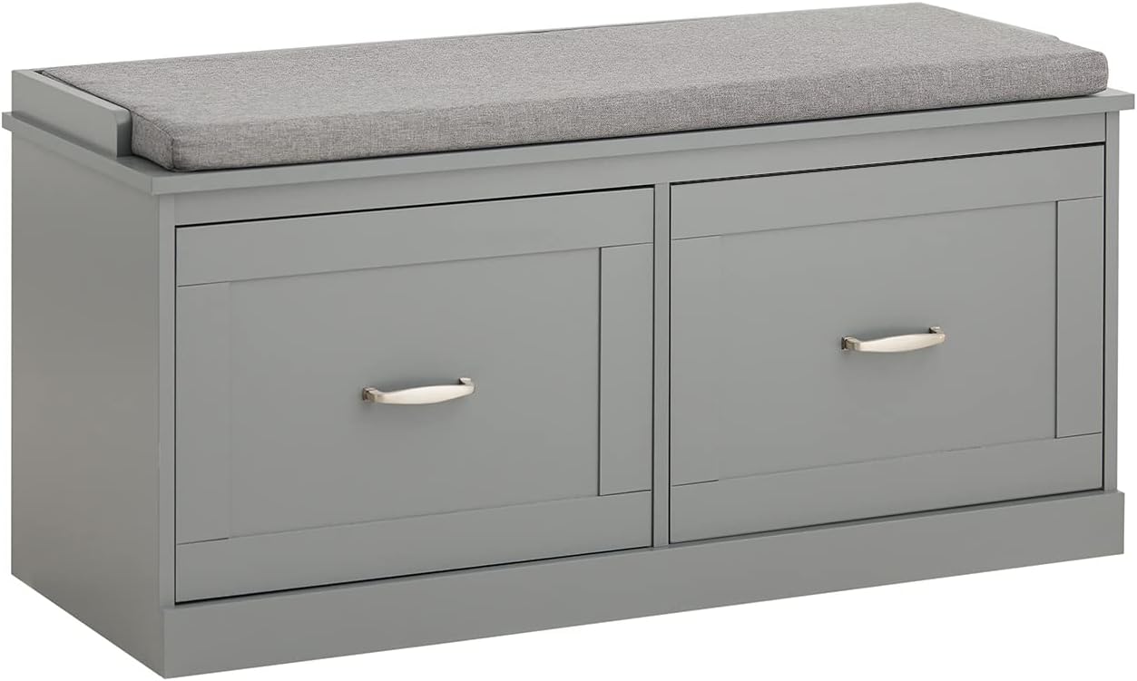 SoBuy Hallway Storage Bench Shoe Bench Shoe Rack with Seat Cushion - Removable Shelves, Ample Storage for Shoes, Hats, Clothes - Grey, MDF, 150kg Load Capacity, 98x37x49cm， FSR131-HG