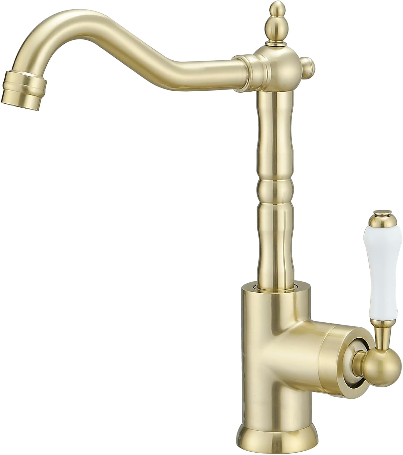 BWE Brushed Gold Kitchen Sink Faucet Single Handle Bar for Kitchen Sink with 360° Swivel Spout High Arc Single Hole Wet Bar Faucet Mixer Tap Farmhouse