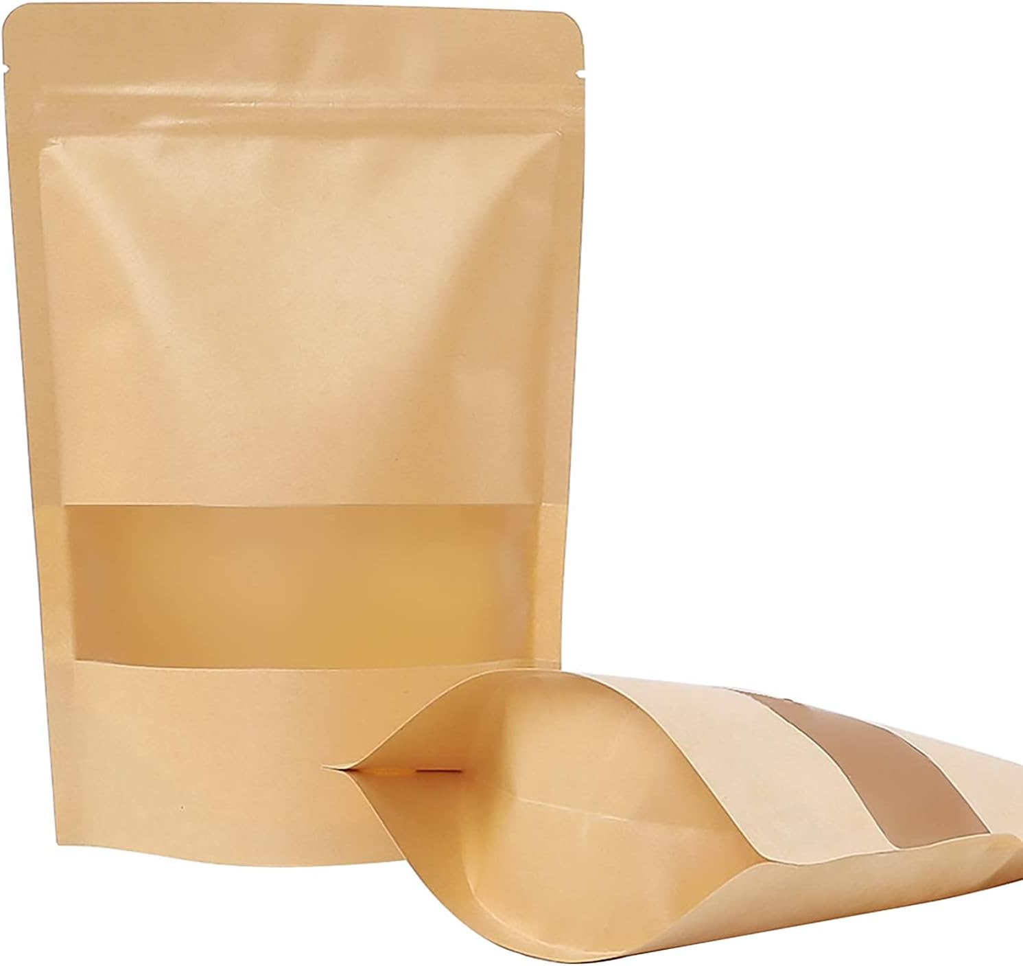 50pcs Kraft Paper Bag with Window (9x14x3cm), Resealable Stand Up Pouch, Brown Paper Bags, Wholesale Food Packaging, Waterproof and Moisture-Proof, Suitable for Dried Fruit Coffee Tea Seeds