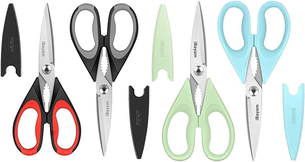 iBayam 2-Pack Kitchen Scissors black red, black grey & 2-Pack Kitchen Scissors Light Blue, Pistachio Bulk