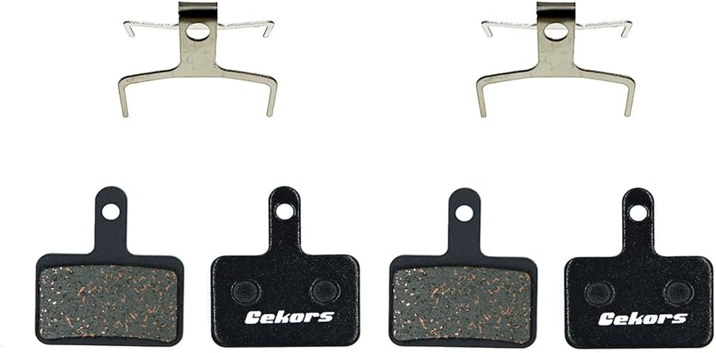 Gekors Quiet Semi-Metallic Bike Brake Pads - Compatible with Shimano Deore/MT200 & Tektro - Anti-Noise Tech for MTB/Ebike (2 Pairs)