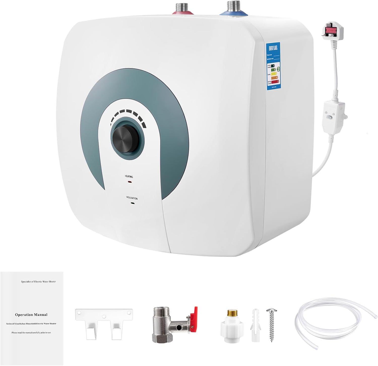 15L Undersink Electric Water Heater, 1500W Electric Tankless Instant Hot Water Heater Under Sink Tap Bathroom Kitchen