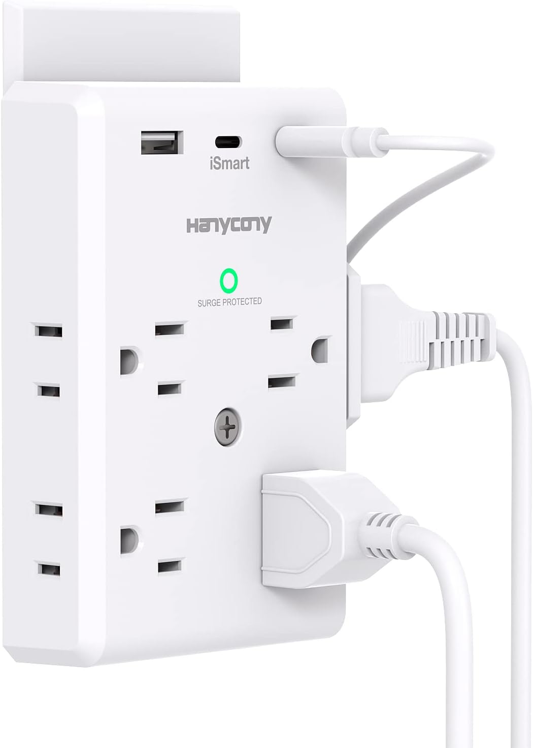 Multi Plug Outlet Extender with USB C Ports, HANYCONY 3 Sided Power Strip Surge Protector 900J, 8 Outlets Splitter 3 USB Wall Charger, Wall Adapter Spaced for Home Travel Office Dorm Room, ETL Listed