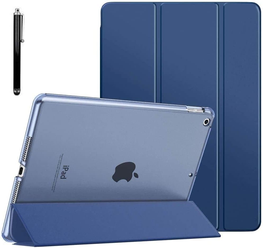 Faux Leather Smart Flip Case Cover for Apple iPad 10.2" 9th Gen (2021) / 8th Gen / 7th Gen with Stylus Pen, Dark Blue