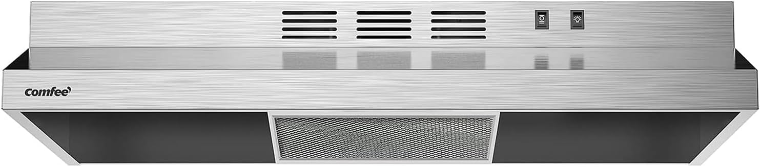 COMFEE' CVU30W2AST Range Hood 30 Inch Ducted Ductless Vent Hood Durable Stainless Steel Kitchen Hood for Under Cabinet with 2 Reusable Filter, 200 CFM, 2 Speed Exhaust Fan Silver