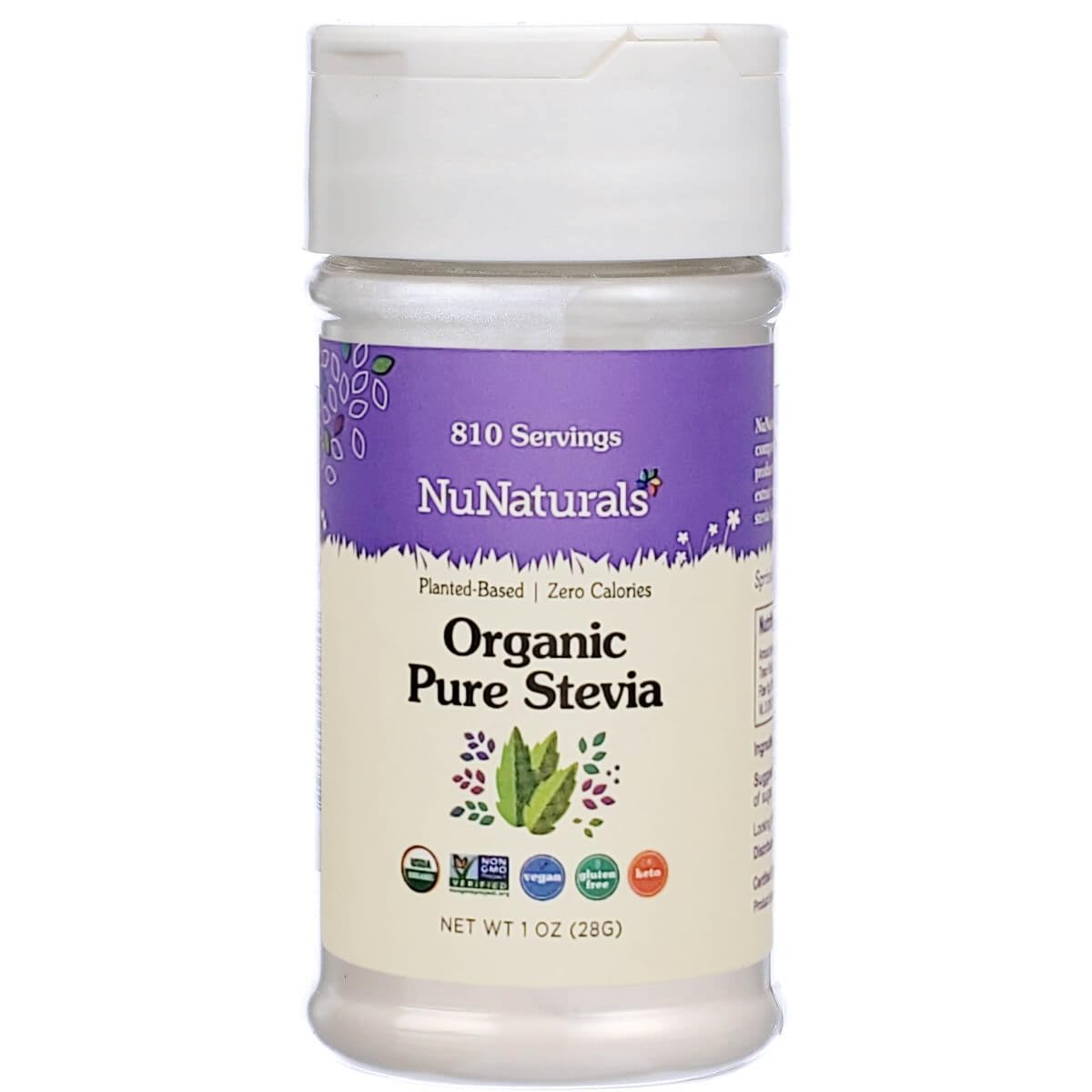 NuNaturals Organic Pure Stevia Extract, 100% Stevia No Fillers, Keto Sugar-Free Powdered Sweetener, Plant-Based Sugar Substitute, No Erythritol, Over 800 Servings, 1 oz