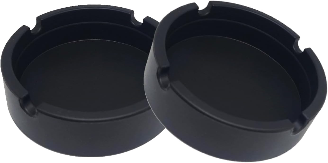 SOQKEEN Silicone Ashtrays 2 Pack Nonstick Cool Portable Ashtray for Outside Heat Resistant Won't Break Silicone Round Rubber Ash Tray Set for Home Office Restaurant or Outdoor (2 Black)